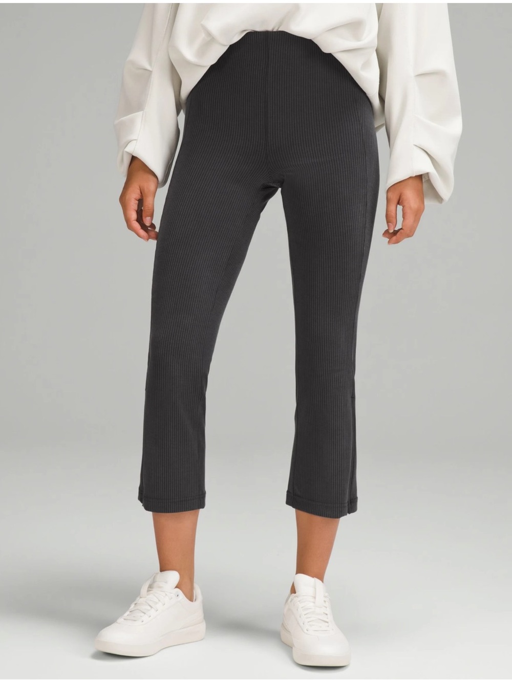 Lululemon Ribbed Softstreme Zip-Leg High-Rise Cropped Pant 25" - Black / Grey